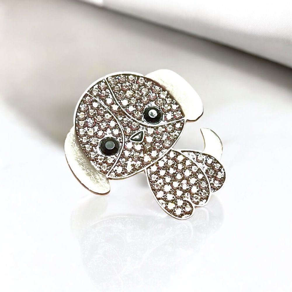 🤯5/$25🤯 Silver Tone Rhinestone Dog Brooch - Picture 2 of 4